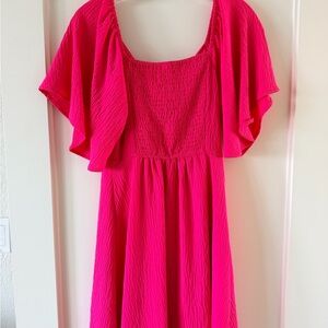 Bright Pink Kids' Flutter Sleeve Dress